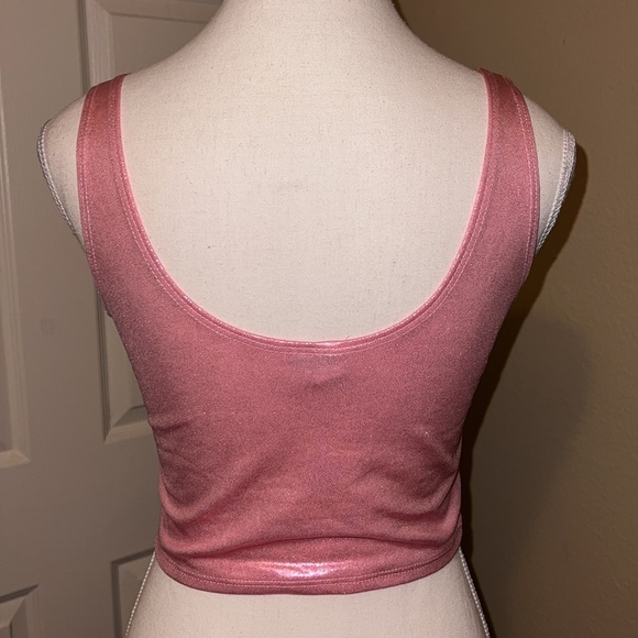 Sugarpuss HOLOGRAM CROP TANK, Pink Holographic Metallic Crop Tank Top - Picture 4 of 5